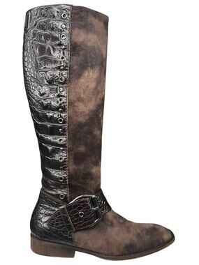Donald J Pliner Women’s Gale Brown Alligator Style Riding Boot Size US 7.5